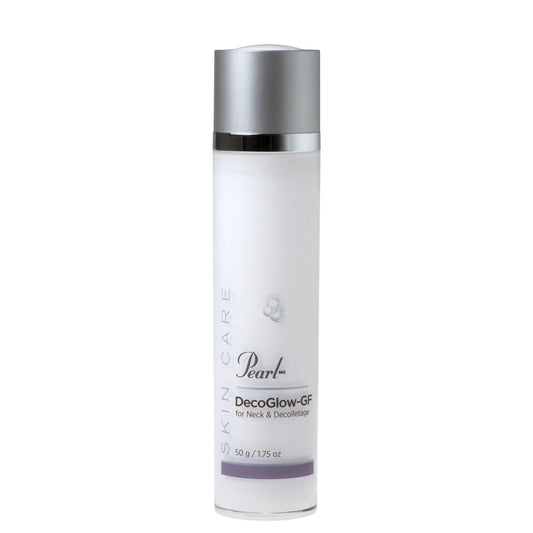 PearlMD Skincare DecoGLOW-GF is the first comprehensive treatment for the delicate skin of the neck and decotellage area containing hydroxypinacolone retinoate an advanced form of Vitamin A that provides retinoid benefits with less irritation